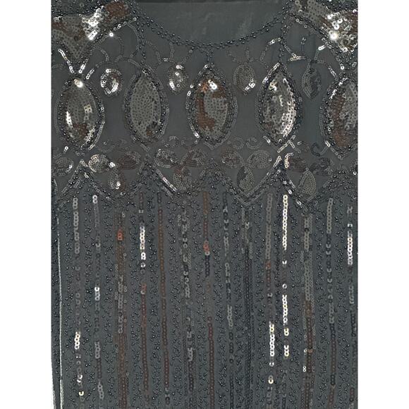 A.Z.I NWT Sequin Beaded L Black Semi Sheer Holiday Evening Going Out Top - Picture 5 of 13